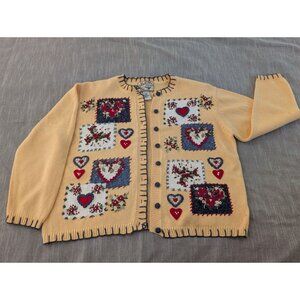 Heirloom Collectibles XL Grannycor Cardigan Sweater Heart & Floral Embroidery